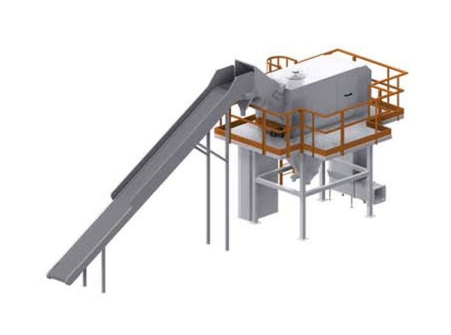 Comav s.r.l. SVR NT automatische zakkensnijmachine en zakken leegsysteem met  transportband